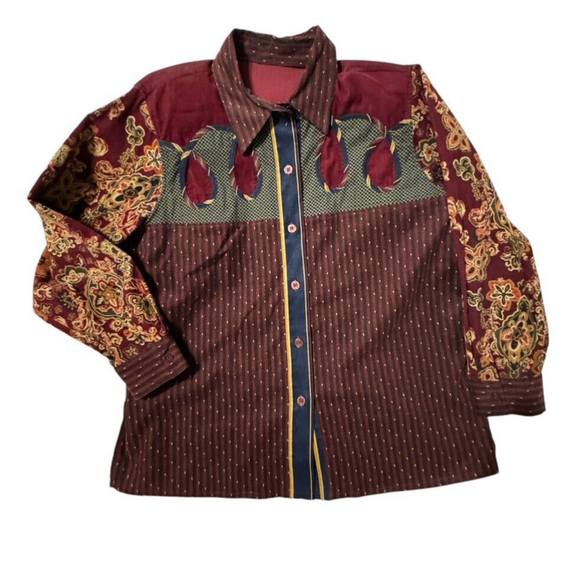 Vintage KOOS Of Course Corduroy Patchwork Western Button Up Shirt Dark Artsy 2x - Picture 1 of 10